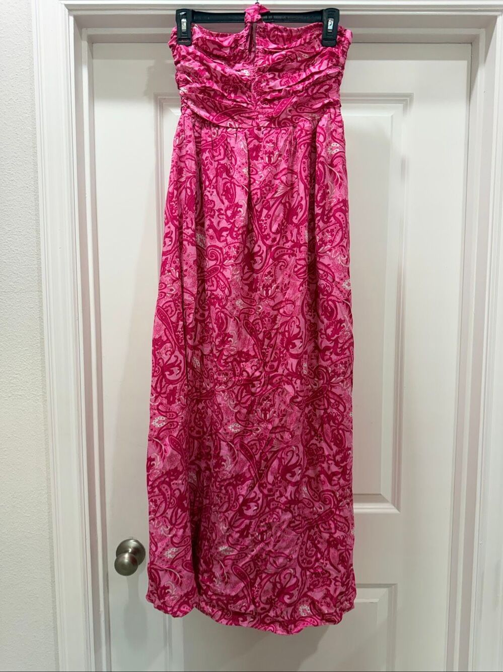Dokotoo Pink Paisley Halter Backless Boho Maxi Dress Tiered Ruffle Size S NWT